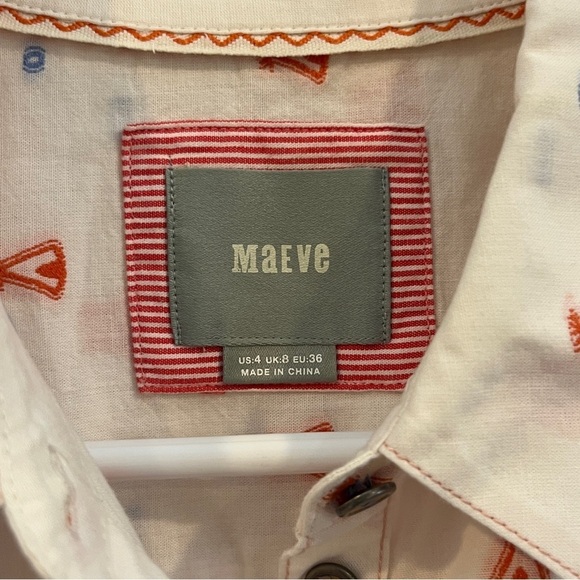 Maeve Anthropologie Miette Tee Pee Print Button Down Shirt Women's Size 4 - Picture 4 of 12